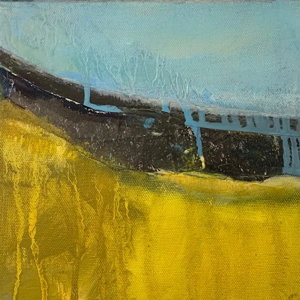 On the Edge , oil and collage on canvas, 24 x 24 cm . 