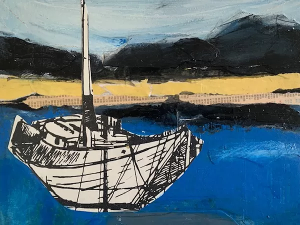 River Dart 1, collage on board, 22 x 28 cm.