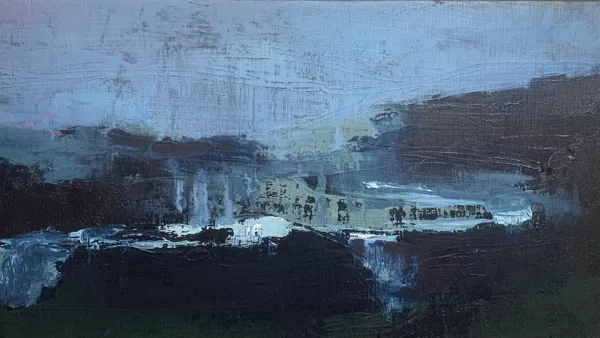 'Some Quite Place', oil on wood panel, framed 27 cm x 16 cm 